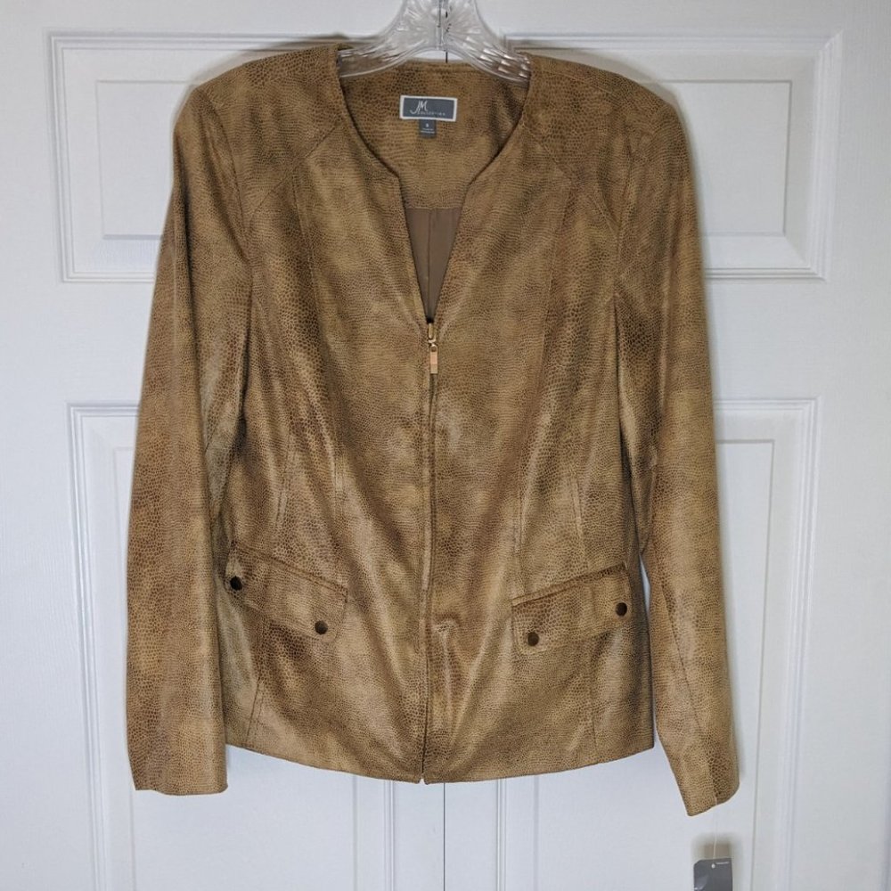 JM Collection- Camel Tan, Collarless, Animal Print Jacket- Size 6